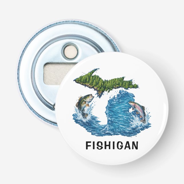 Décapsuleur Graphisme de l'État du Michigan avec Poisson (Devant)