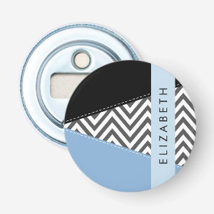 Décapsuleur Grey Zigzag, Grey Chevron, Bleu, Votre Nom
