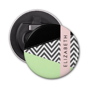 Décapsuleur Grey Zigzag, Grey Chevron, Mint, Votre Nom