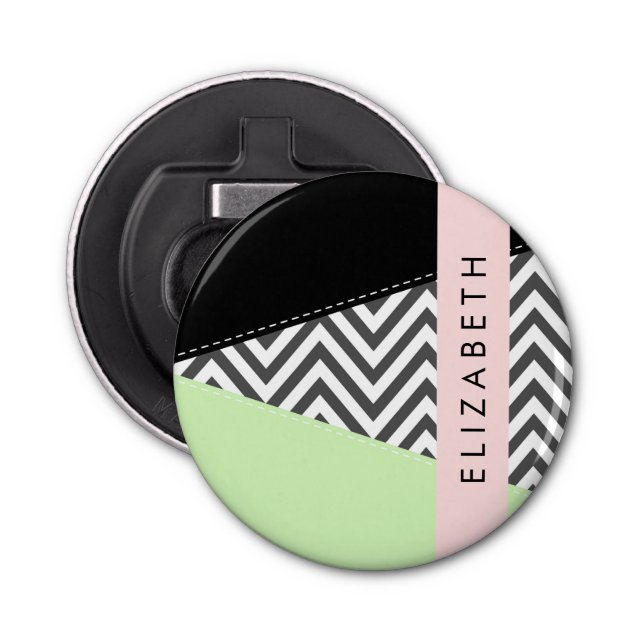 Décapsuleur Grey Zigzag, Grey Chevron, Mint, Votre Nom (Devant)