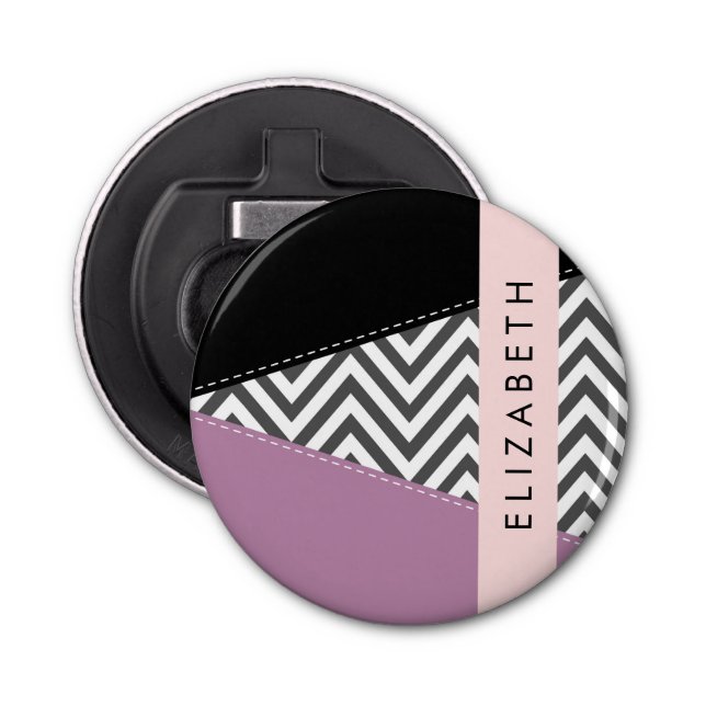 Décapsuleur Grey Zigzag, Grey Chevron, Purple, Votre Nom (Devant)