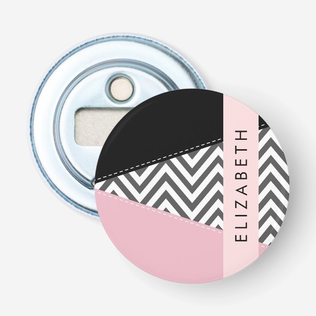 Décapsuleur Grey Zigzag, Grey Chevron, Rose, Votre Nom (Devant)