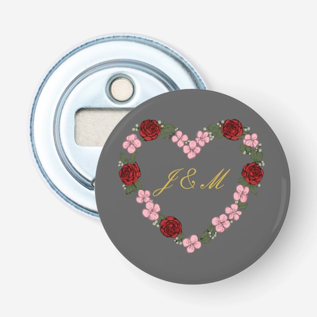Décapsuleur Gris magnétique avec cœur rose et rouge (Devant)