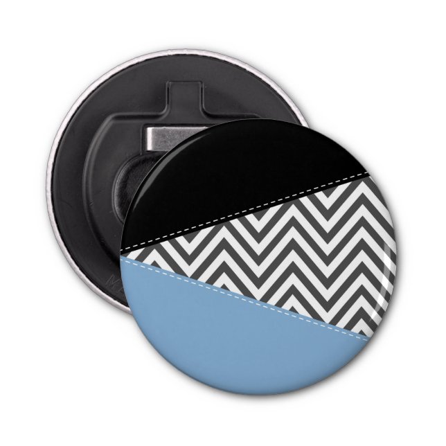 Décapsuleur Gris Zigzag, Gris Chevron, Motif Zigzag, Bleu (Devant)