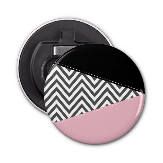 Décapsuleur Gris Zigzag, Gris Chevron, Motif Zigzag, Rose (Devant)
