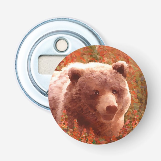 Décapsuleur Grizzly Bear Cub dans Fireweed Peinture Art de la  (Devant)