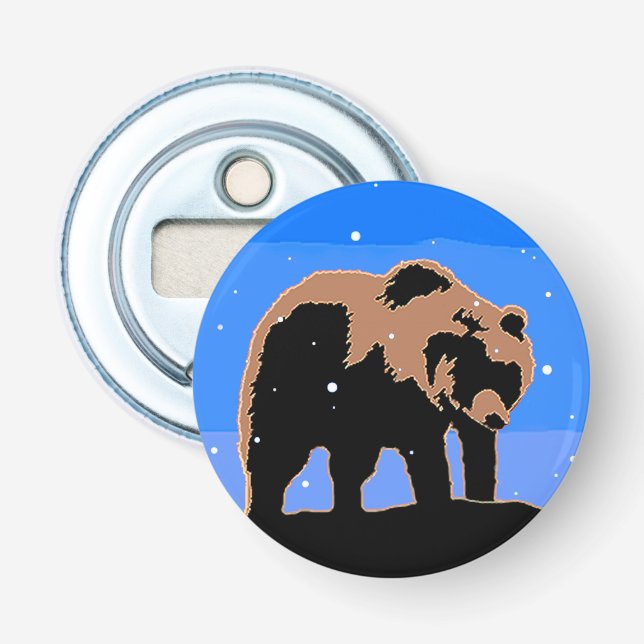Décapsuleur Grizzly Bear en hiver - Art original de la faune (Devant)