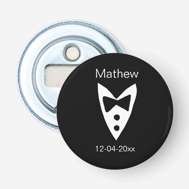 Décapsuleur groomsman ajouter nom année noir arc chemise crava (Devant)