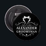 Décapsuleur Groomsman Tuxedo Cravate noir<br><div class="desc">Mariage Groomsman Tuxedo Cravate Bouteille Noire Ouverture</div>