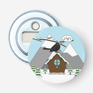 Décapsuleur Happy Blackbird chanter dans le paysage hivernal