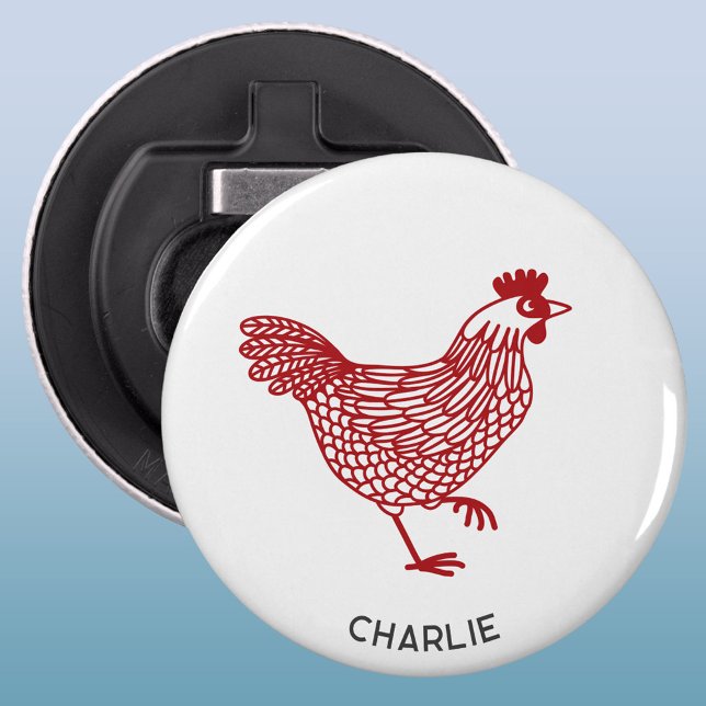 Décapsuleur Hen Chicken Personnalisé (Chicken hen poultry personalized name button bottle opener)