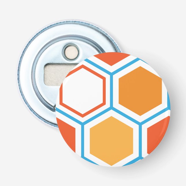Décapsuleur hexagone en orange, bleu et blanc (Devant)
