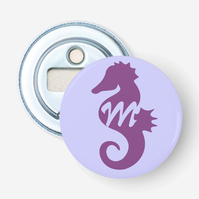 Décapsuleur Hippocampe pourpre décoré d'un monogramme (Devant)