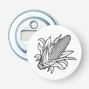 Décapsuleur Icône de côte de maïs noir et blanc avec feuille