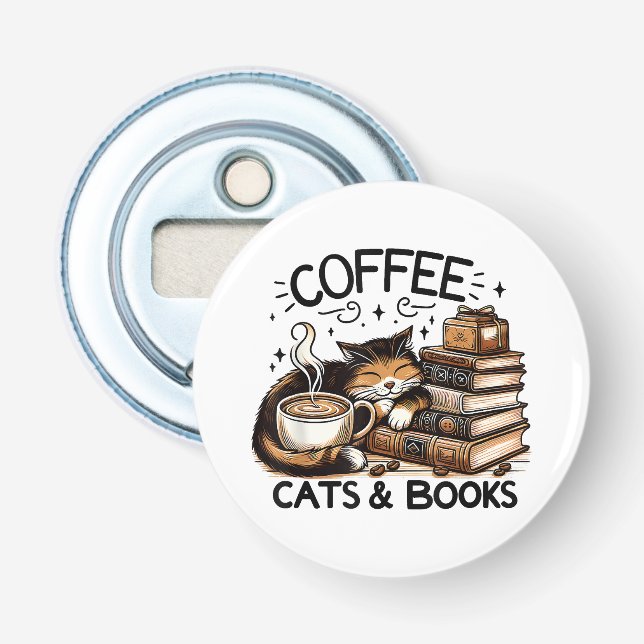 Décapsuleur Idée Cadeau Drôle Mignon Chats Café Livres Femmes (Devant)