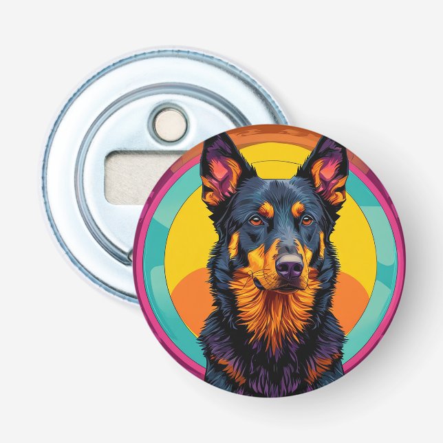Décapsuleur 🐾 Illustration Colorée du Chien Beauceron Glow 🌈 (Devant)
