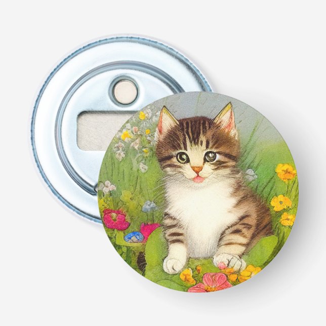 Décapsuleur Illustration de chat souriant vintage (Devant)