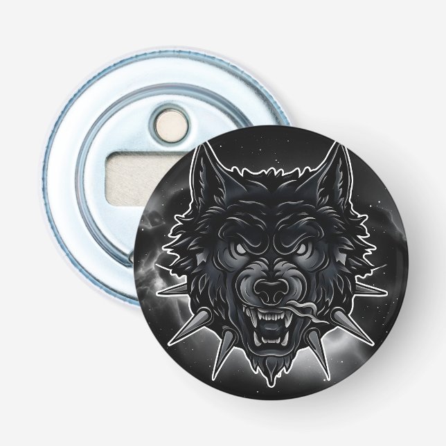 Décapsuleur Illustration de loup féroce avec collier à pointes (Devant)
