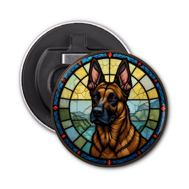 Décapsuleur Illustration de style Malinois belge en verre vern (Devant)