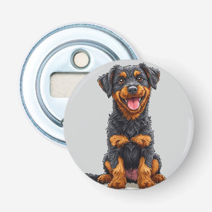 Décapsuleur Illustration joyeuse d'un chien noir et feu