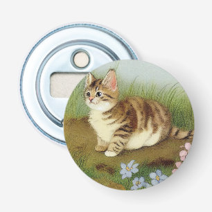 Décapsuleur Illustration vintage Kitten avec fleurs