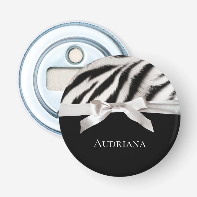 Décapsuleur Imprimé chic zèbre noir et blanc noeud (Devant)