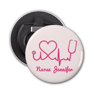 Décapsuleur Infirmière personnalisée rose Nom Stethoscope Coeu
