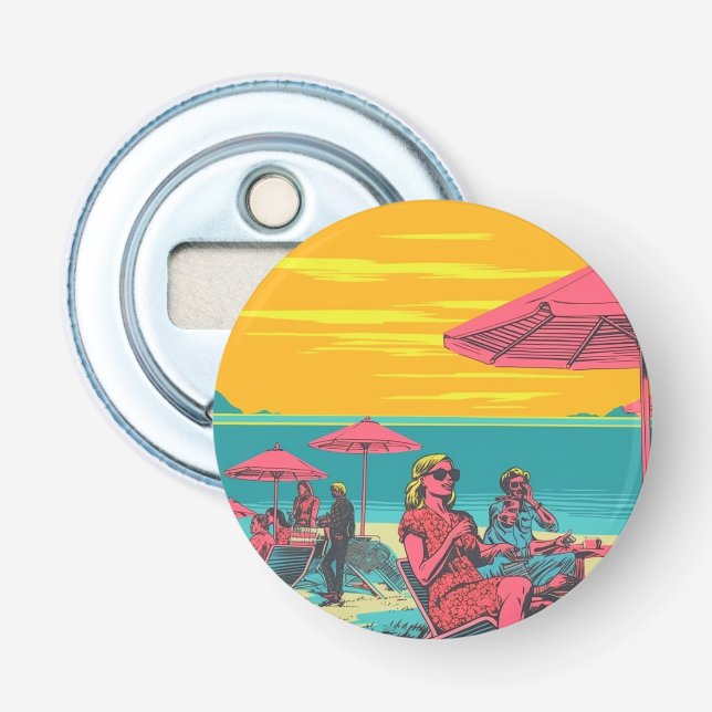 Décapsuleur Inspiré de la mode rétro, scène de plage (Devant)