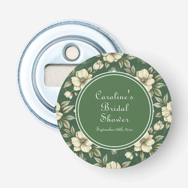 Décapsuleur Ivory Floral Green Emerald Bridal Shower (Devant)