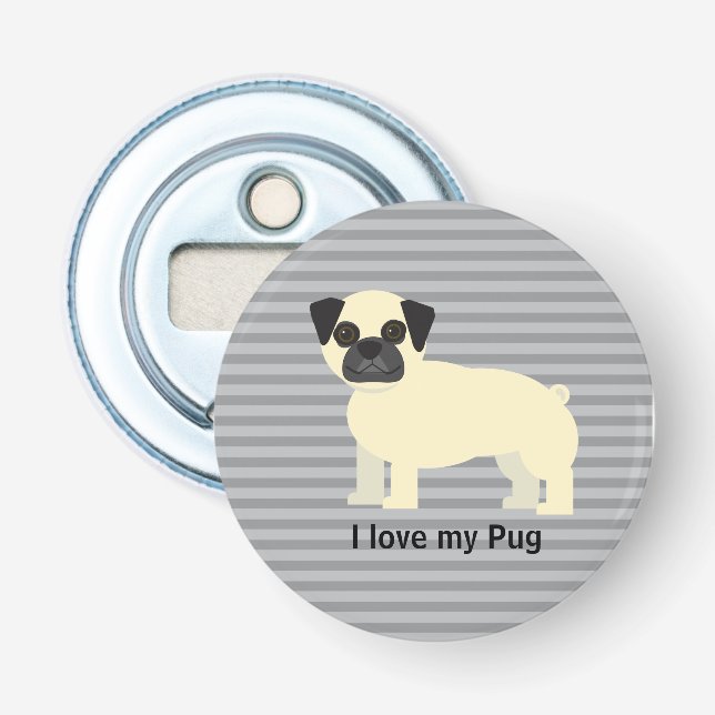 Décapsuleur J'adore mon Pug Gris Ligné (Devant)