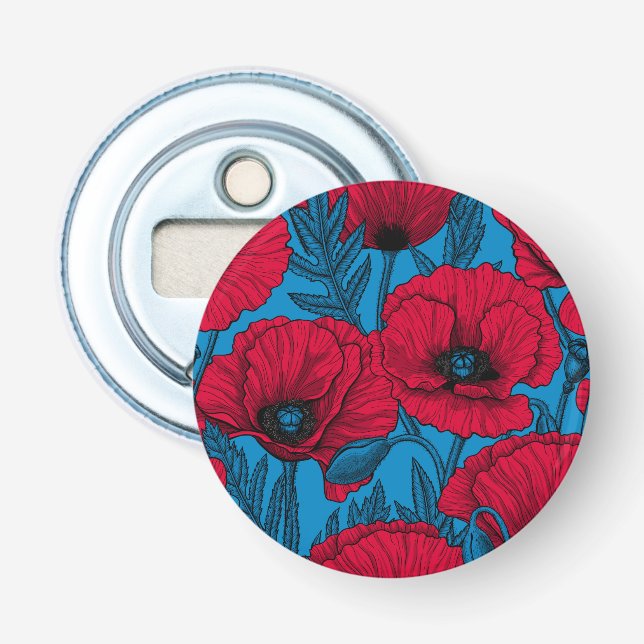 Décapsuleur Jardin de pavot rouge sur bleu (Devant)
