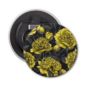 Décapsuleur Jardin de pivoine nocturne en jaune et gris