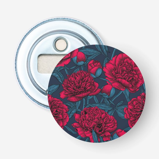 Décapsuleur Jardin de pivoine rouge sur bleu foncé (Devant)