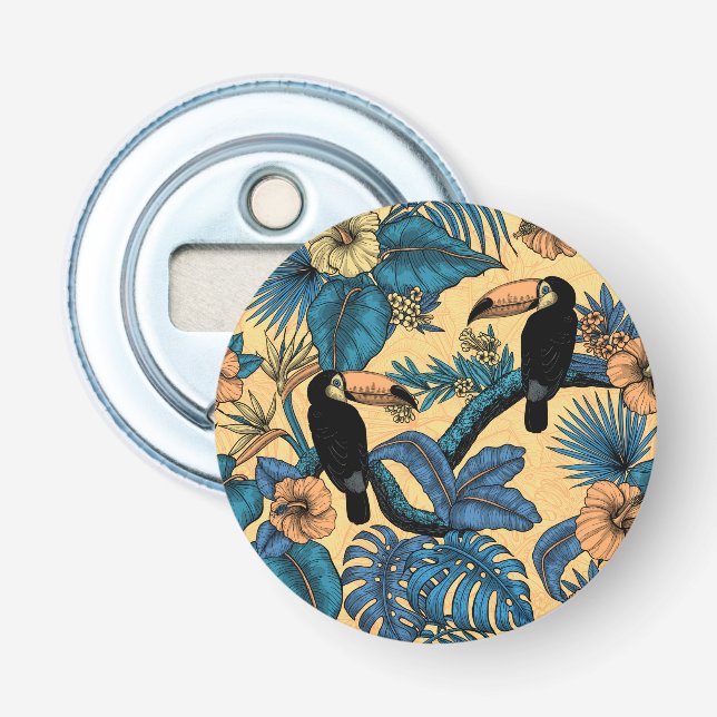 Décapsuleur Jardin toucan en jaune et bleu (Devant)