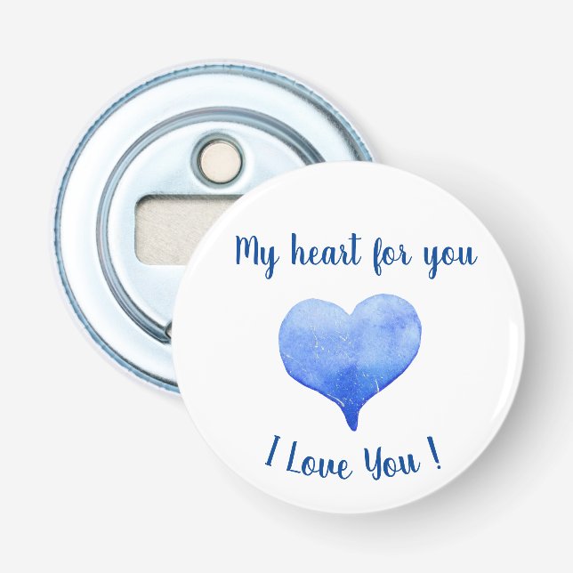 Décapsuleur Je t'aime Coeur Bleu mignon Saint Valentin (Devant)