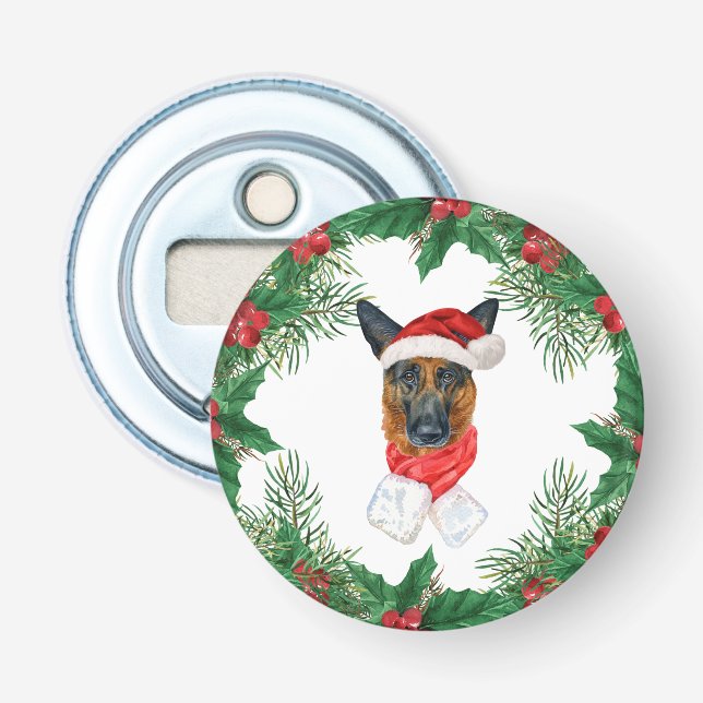 Décapsuleur Joli chien Berger Allemand branches de pin de Noël (Devant)