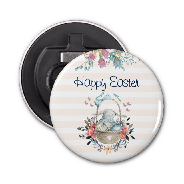 Décapsuleur Joli lapin en Panier & Tulip Florals Bonne Pâques (Devant)