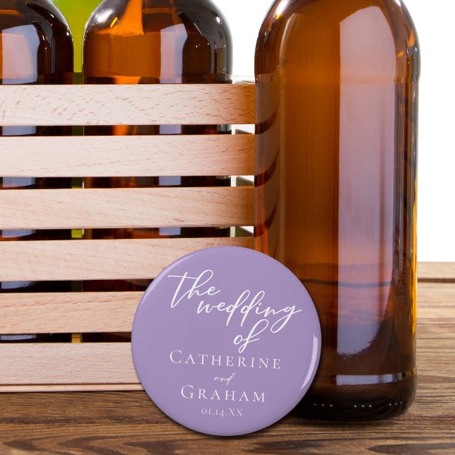 Décapsuleur Joli Lilac violet Mariage de typographie blanche (Créateur téléchargé)