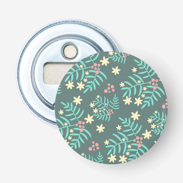 Décapsuleur Joli motif bleu de feuilles et de baies botaniques (Devant)