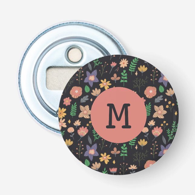 Décapsuleur Joli motif floral foncé moderne monogrammé (Devant)