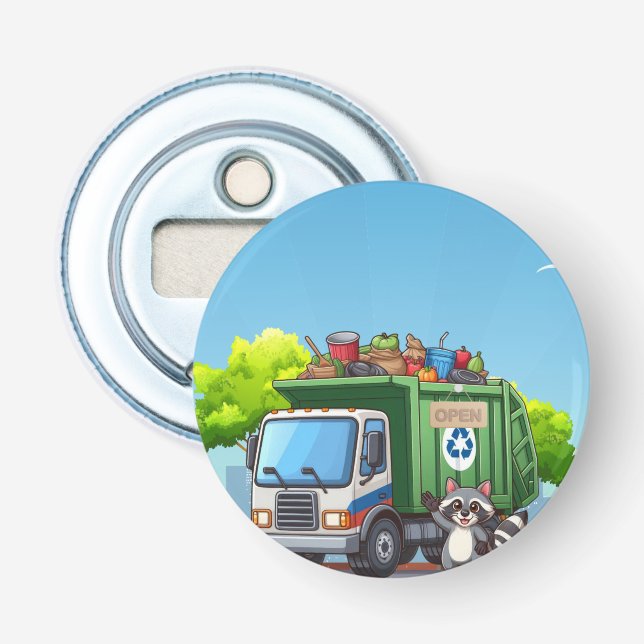 Décapsuleur Joli raton laveur et camion de "nourriture" (Devant)