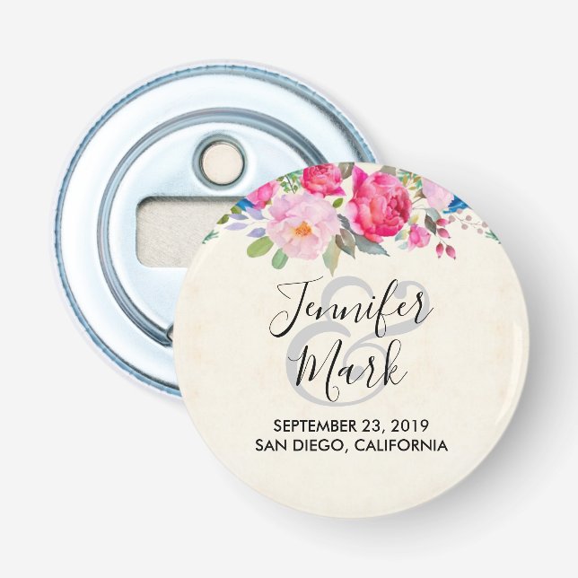 Décapsuleur Joli rose rose rose et Mariage frontalier de pivoi (Devant)