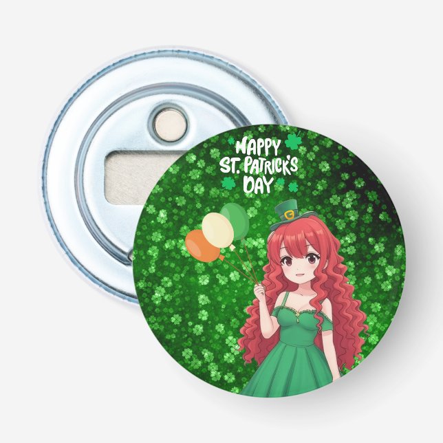 Décapsuleur Jolie fille anime irlandaise de la Saint-Patrick (Devant)