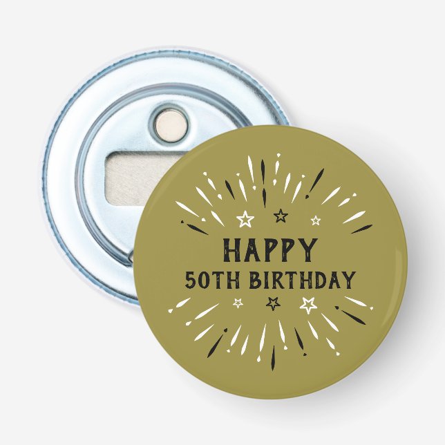 Décapsuleur Joyeux 50e anniversaire feux d'artifice Gold Black (Devant)