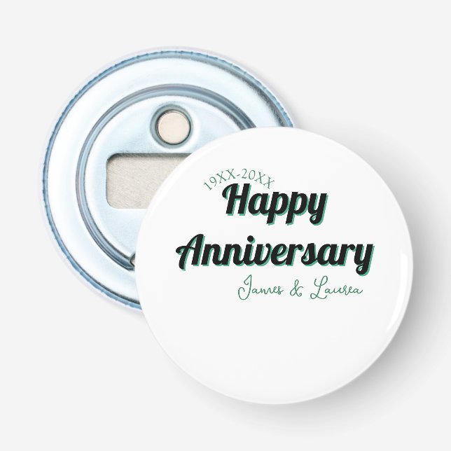 Décapsuleur Joyeux anniversaire de mariage nom date année vert (Devant)
