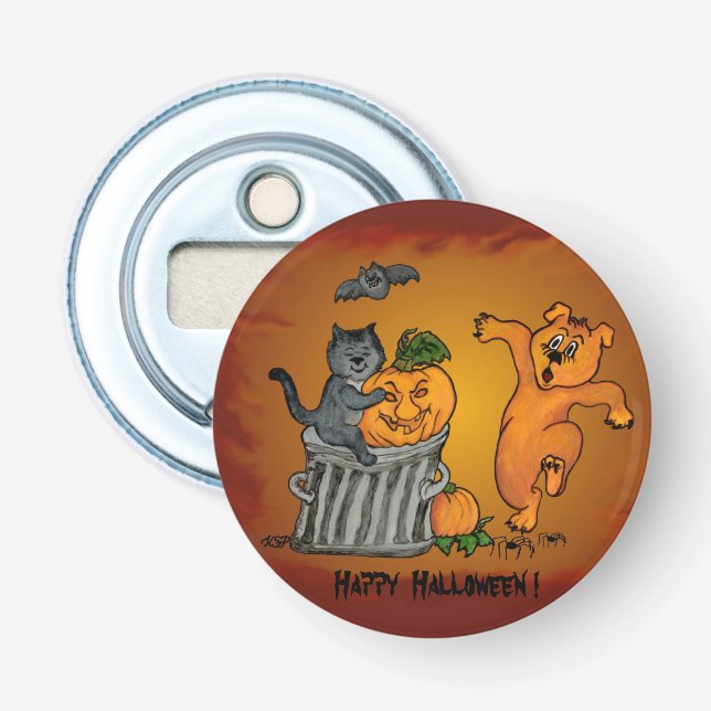 Décapsuleur Joyeux Halloween avec Chat Chat Chien et Araignée (Devant)
