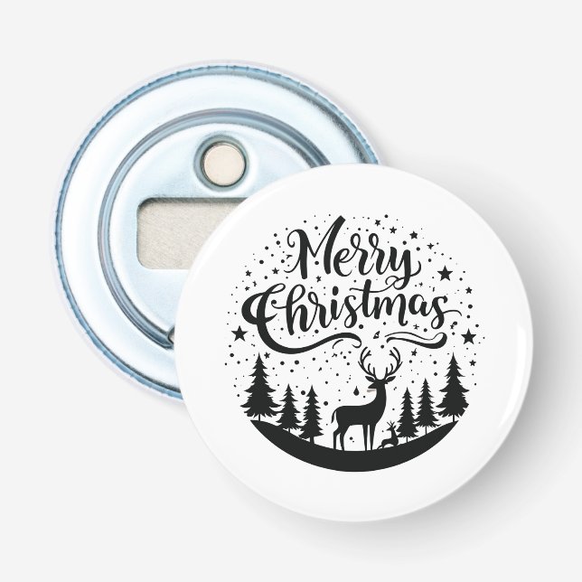 Décapsuleur Joyeux Noël classique Cerfs et Arbre Design Art (Devant)