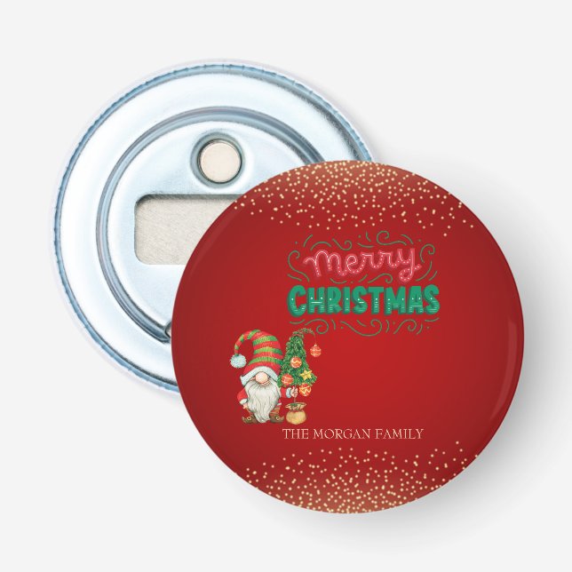 Décapsuleur Joyeux Noël gnome mignon arbre de pin confettis ro (Devant)