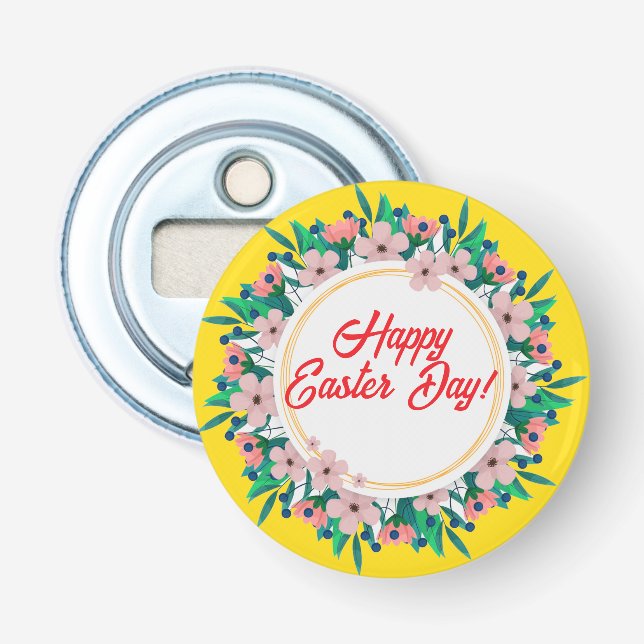 Décapsuleur Joyeux Pâques Avec Cadre Floral-23046 (Devant)