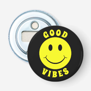 Décapsuleur Joyeux visage jaune Good Vibes noir